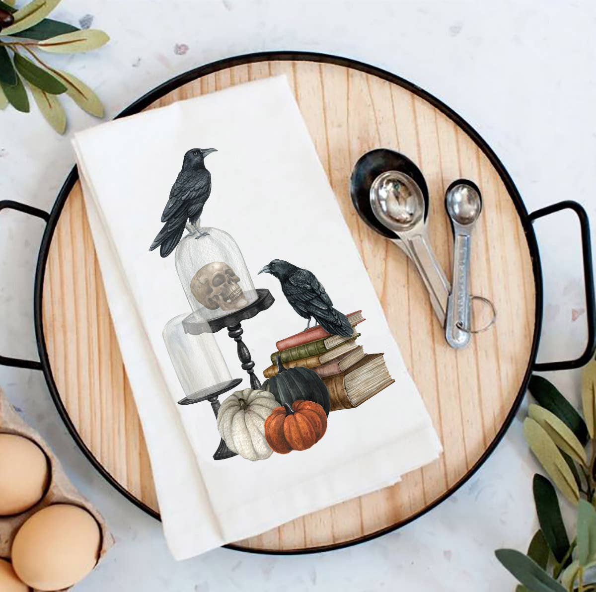 Decor Flour Kitchen Towels Crow Black Halloween Cleaning Supplies Dish  Towels